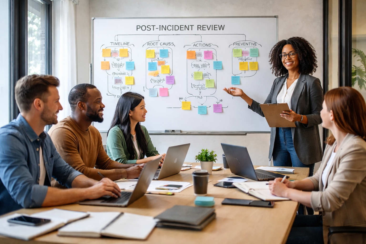 Team conducting post-incident review session